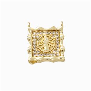 Virgin Mary Charms Copper Pendant Micropave Zirconia Square 2loops Gold Plated, approx 14mm [FN45854]