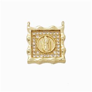 Virgin Mary Charms Copper Pendant Micropave Zirconia Square 2loops Gold Plated, approx 14mm [FN45855]