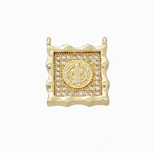 Jesus Charms Copper Pendant Micropave Zirconia Square 2loops Gold Plated, approx 14mm [FN45856]