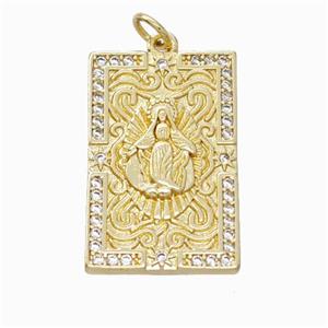 Virgin Mary Charms Copper Pendant Pave Zirconia Rectangle Gold Plated, approx 15-24mm [FN45859]
