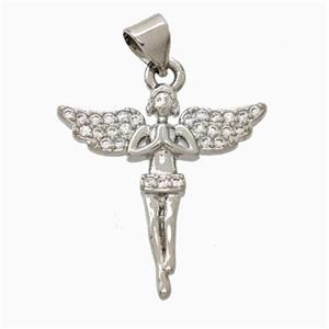 Copper Fairy Pendant Pave Zirconia Angelwings Platinum Plated, approx 20-22mm [FN45861]