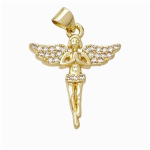 Copper Fairy Pendant Pave Zirconia Angelwings Gold Plated, approx 20-22mm [FN45862]