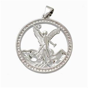 Copper Fairy Pendant Pave Zirconia Sea Circle Platinum Plated, approx 24mm [FN45863]