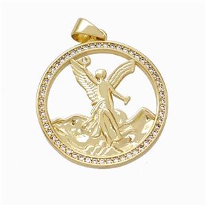 Copper Fairy Pendant Pave Zirconia Sea Circle Gold Plated, approx 24mm [FN45864]