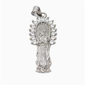Virgin Mary Charms Copper Pendant Pave Zirconia Platinum Plated, approx 14-30mm [FN45865]