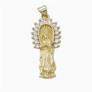 Virgin Mary Charms Copper Pendant Pave Zirconia Gold Plated, approx 14-30mm [FN45866]