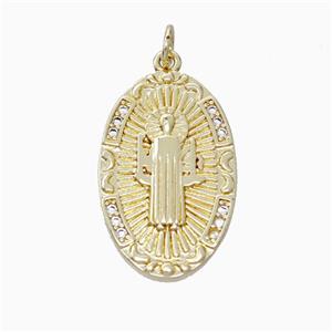 Jesus Charms Copper Pendant Pave Zirconia Oval Gold Plated, approx 15-25mm [FN45867]