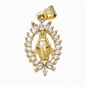 Virgin Mary Charms Copper Pendant Pave Zirconia Gold Plated, approx 12-20mm [FN45871]