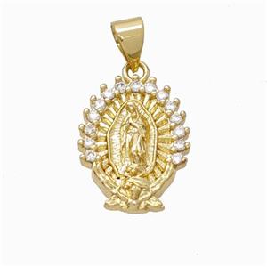 Virgin Mary Charms Copper Pendant Pave Zirconia Gold Plated, approx 12-16mm [FN45872]