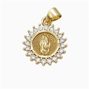 Virgin Mary Charms Copper Pendant Pave Zirconia Gold Plated, approx 15mm [FN45873]