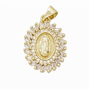 Virgin Mary Charms Copper Pendant Pave Zirconia Gold Plated, approx 15-18mm [FN45874]
