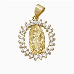 Virgin Mary Charms Copper Pendant Pave Zirconia Gold Plated, approx 16-18mm [FN45875]
