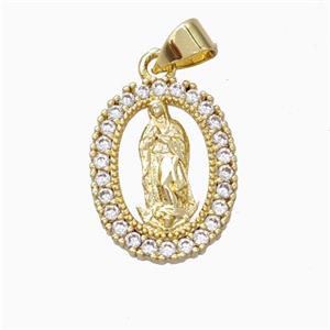 Jesus Charms Copper Pendant Pave Zirconia Gold Plated, approx 13-18mm [FN45876]