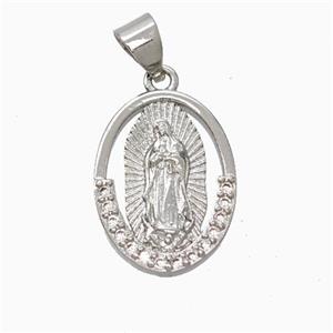 Jesus Charms Copper Pendant Pave Zirconia Platinum Plated, approx 12-16mm [FN45877]