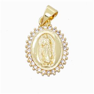 Jesus Charms Copper Pendant Pave Zirconia Gold Plated, approx 13-16mm [FN45879]
