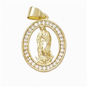 Jesus Charms Copper Pendant Pave Zirconia Gold Plated, approx 14-17mm [FN45881]