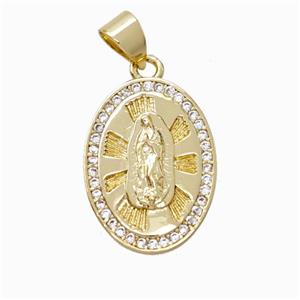 Virgin Mary Charms Copper Oval Pendant Pave Zirconia Gold Plated, approx 13-18mm [FN45882]