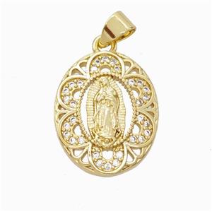 Jesus Charms Copper Oval Pendant Pave Zirconia Gold Plated, approx 15-19mm [FN45884]