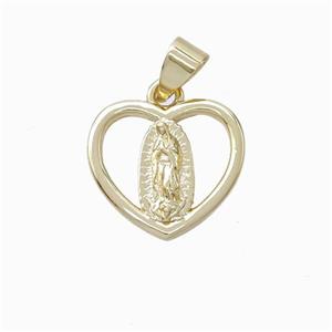 Virgin Mary Charms Copper Heart Pendant Gold Plated, approx 15mm [FN45889]