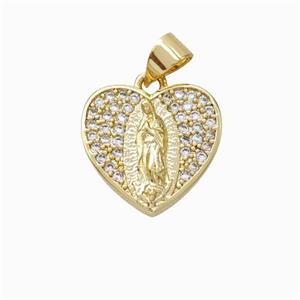 Virgin Mary Charms Copper Heart Pendant Pave Zirconia Gold Plated, approx 15mm [FN45890]