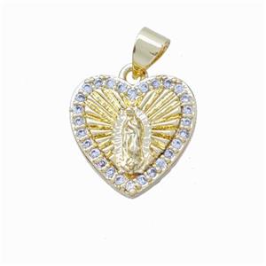 Virgin Mary Charms Copper Heart Pendant Pave Zirconia Gold Plated, approx 15mm [FN45891]