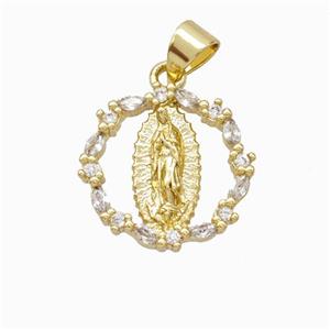 Virgin Mary Charms Copper Circle Pendant Micropave Zirconia Gold Plated, approx 16mm [FN45897]