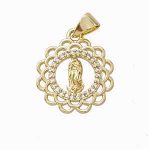 Jesus Charms Copper Circle Pendant Micropave Zirconia Gold Plated, approx 16mm [FN45900]