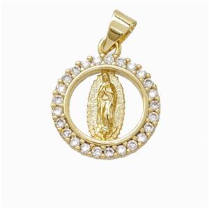 Virgin Mary Charms Copper Circle Pendant Micropave Zirconia Gold Plated, approx 15mm [FN45901]
