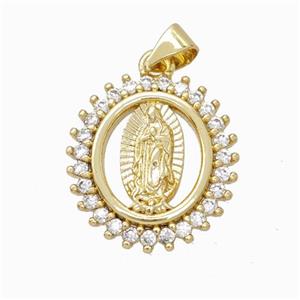 Virgin Mary Charms Copper Circle Pendant Micropave Zirconia Gold Plated, approx 17-18mm [FN45902]