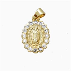 Virgin Mary Charms Copper Oval Pendant Micropave Zirconia Gold Plated, approx 12-15mm [FN45903]