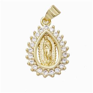 Virgin Mary Charms Copper Teardrop Pendant Micropave Zirconia Gold Plated, approx 14-18mm [FN45904]