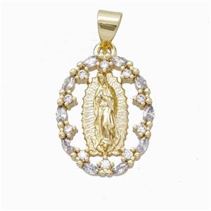 Virgin Mary Charms Copper Oval Pendant Micropave Zirconia Gold Plated, approx 14-18mm [FN45905]