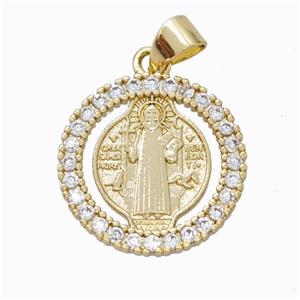 Saint Jude Charms Copper Circle Pendant Micropave Zirconia Gold Plated, approx 17mm [FN45906]