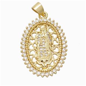 Saint Jude Charms Copper Oval Pendant Micropave Zirconia Gold Plated, approx 18-24mm [FN45908]
