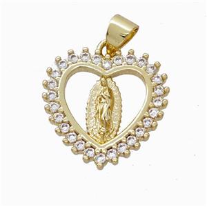 Virgin Mary Charms Copper Heart Pendant Micropave Zirconia Gold Plated, approx 18mm [FN45909]