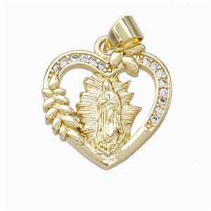 Virgin Mary Charms Copper Heart Pendant Micropave Zirconia Gold Plated, approx 18mm [FN45910]