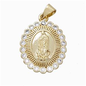 Jesus Charms Copper Oval Pendant Micropave Zirconia Gold Plated, approx 17-20mm [FN45911]