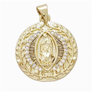 Virgin Mary Charms Copper Circle Pendant Micropave Zirconia Gold Plated, approx 20mm [FN45912]