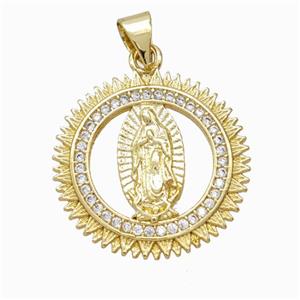 Virgin Mary Charms Copper Circle Pendant Micropave Zirconia Gold Plated, approx 20mm [FN45913]