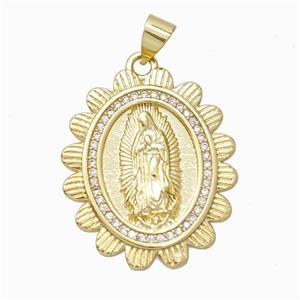 Virgin Mary Charms Copper Oval Pendant Micropave Zirconia Gold Plated, approx 20-25mm [FN45915]