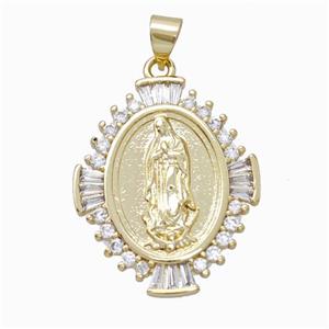Jesus Charms Copper Pendant Micropave Zirconia Gold Plated, approx 20-25mm [FN45916]