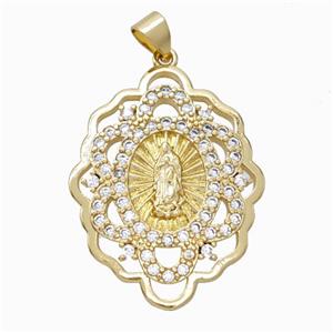 Jesus Charms Copper Pendant Micropave Zirconia Gold Plated, approx 23-30mm [FN45918]
