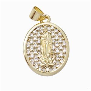 Jesus Charms Copper Oval Pendant Micropave Zirconia Gold Plated, approx 15-18mm [FN45919]