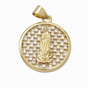 Jesus Charms Copper Circle Pendant Micropave Zirconia Gold Plated, approx 18mm [FN45920]