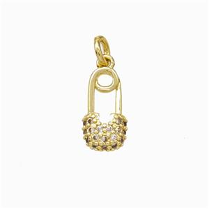 Safetypins Charms Copper Pendant Pave Zirconia Gold Plated, approx 6-11mm [FN45922]