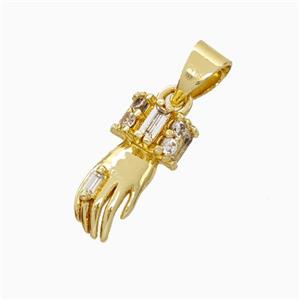 Copper Hand Pendant Micropave Zirconia Gold Plated, approx 7-13mm [FN45924]