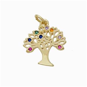 Copper Tree Pendant Micropave Zirconia Gold Plated, approx 15mm [FN45929]