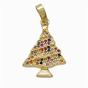 Christmas Tree Charms Copper Pendant Micropave Zirconia Gold Plated, approx 15-18mm [FN45930]