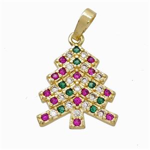 Christmas Tree Charms Copper Pendant Micropave Zirconia Gold Plated, approx 16-18mm [FN45931]