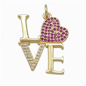 Copper LOVE Pendant Micropave Zirconia Heart Gold Plated, approx 20-25mm [FN45940]